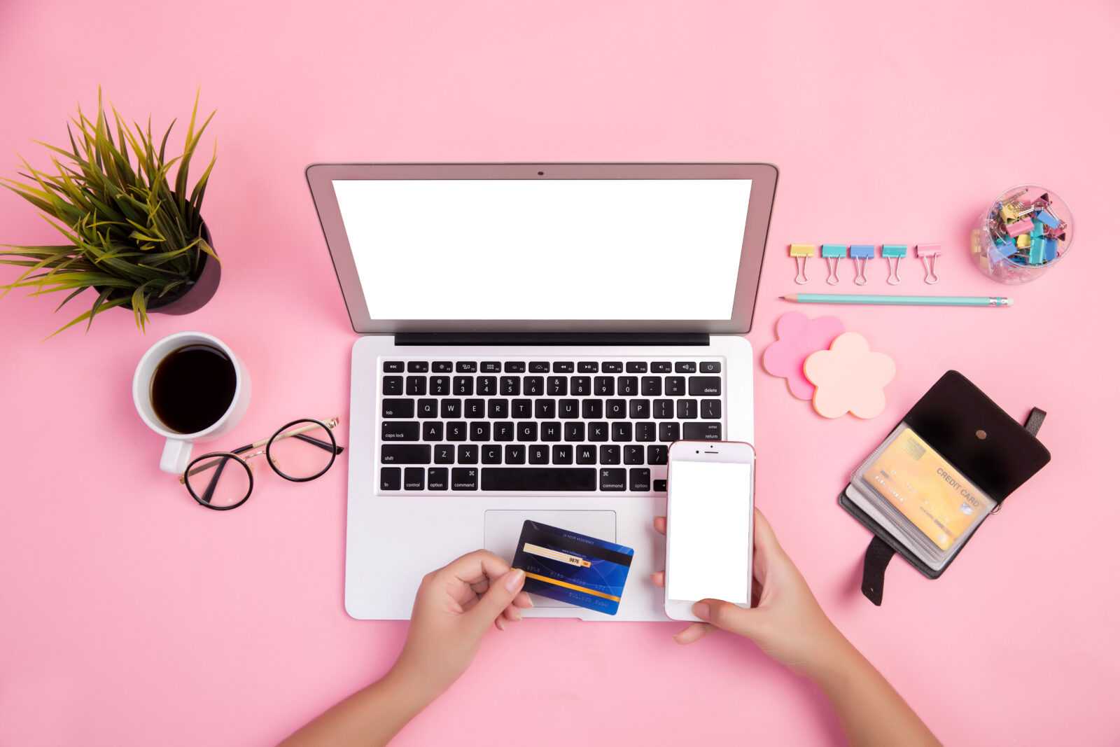 close up hand typing laptop with use credit card buy online